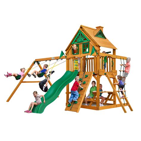 Gorilla Playsets Chateau Treehouse Wooden Swing Set With Rope Ladder