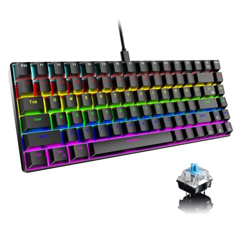 60 Us Layout Wired Mechanical Gaming Keyboard Rainbow Led Backlit For