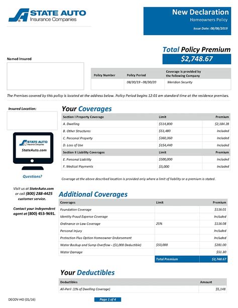 Insurance Declarations Page Sample Financial Report