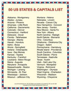 › printable states and capitals test. List of States in Alphabetical Order | Social Studies ...
