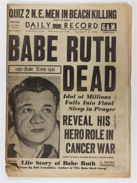 Lot Boston Newspaper Reports The Death Of Babe Ruth