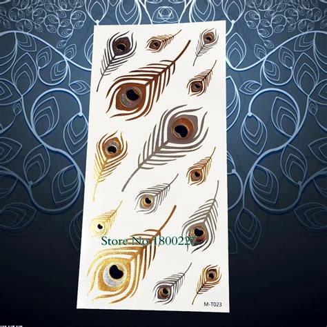 1pc fashion women henna gold silver peacock feather design waterproof temporary tattoo sticker