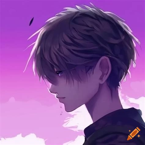 Anime Style Boy In Profile Against Purple Sky On Craiyon