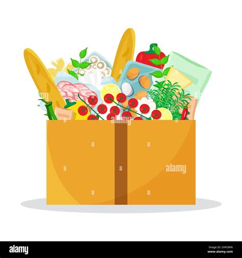 Cardboard Box Full Of Food Products Food Delivery Vector Illustration
