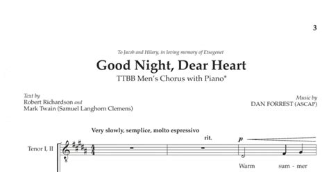 Good Night Dear Heart TTBB Choir Print Sheet Music Now