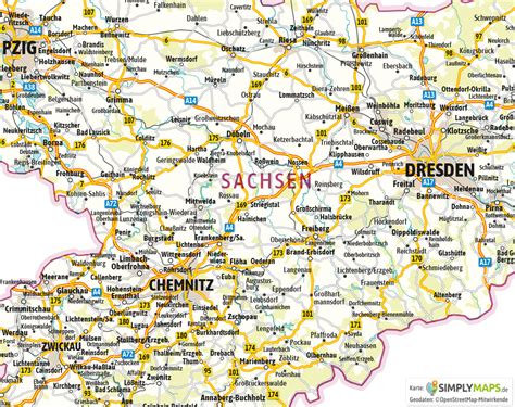 Fläche 20.446 km² , 2,247 mio. Landkarte Sachsen - Vektor Download (Illustrator, PDF)
