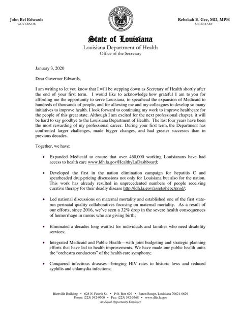 rebekah gee louisiana health department head resigns read her letter to john bel edwards
