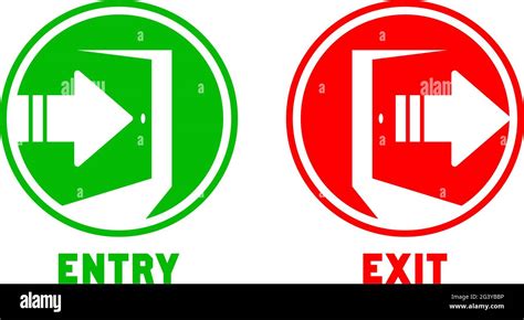 Enter And Exits Through The Open Door Entry And Exit Sign Vector