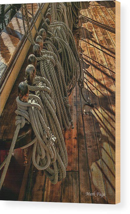 H M S Bounty Belaying Lines And Pins Wood Print By Mark Fuge