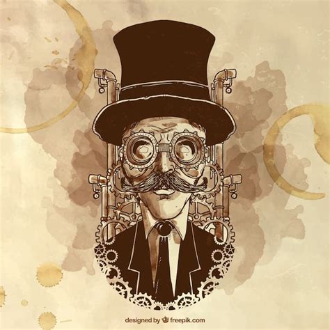 Premium Vector Hand Painted Steampunk Man Illustration