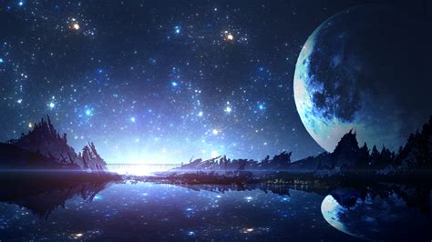 Download 1920x1080 Fantasy Landscape Moon Reflection River Artwork