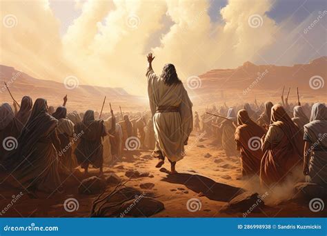 Illustration Of Moses Leading The People Of Israel In The Desert Stock