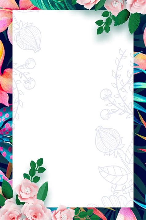 Fresh Flowers Green Plant Border Floral Background Hand Painted