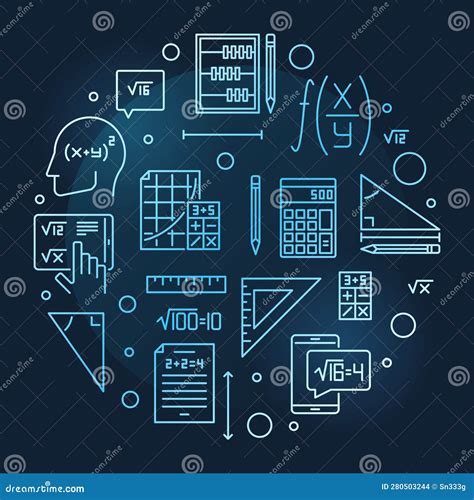 Algebra and Mathematics Concept Outline Circular Blue Banner. Vector