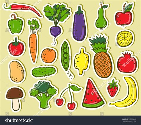 Fruits Vegetables Stickers Stock Vector Royalty Free 717283048