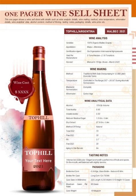 One Pager Wine Sell Sheet Presentation Report Infographic Ppt Pdf Hot