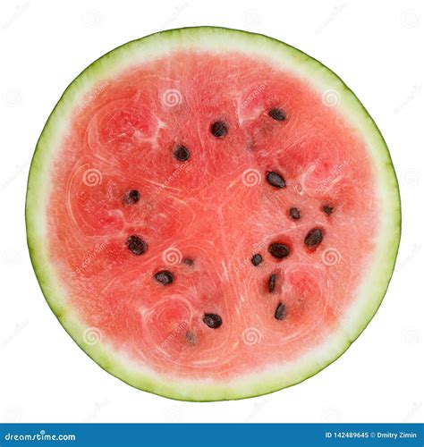 Round Watermelon Slice Isolated On White Background Top View Stock