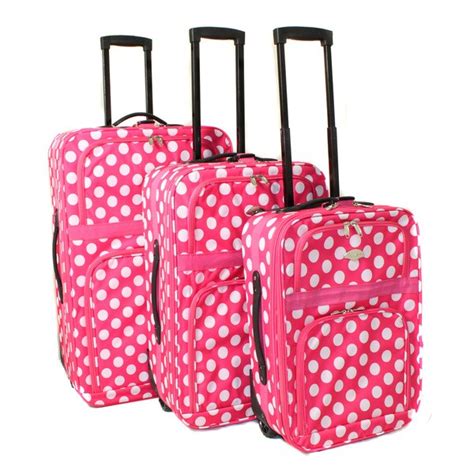 Polka Dot 3 Piece Expandable Rolling Upright Luggage Set Overstock
