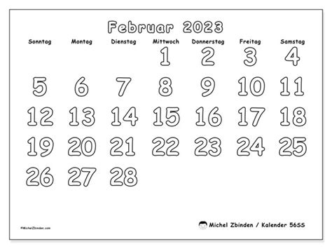 Kalender Februar 2023 Zum Ausdrucken “49ss” Michel Zbinden Be