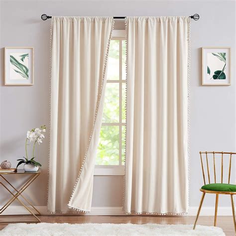 Pom Pom Cream Velvet Curtains For Living Room 63inch Length Luxury
