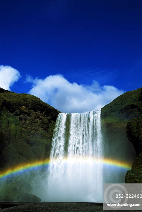 Rainbow Over Skogafoss Waterfall Iceland Stock Photo
