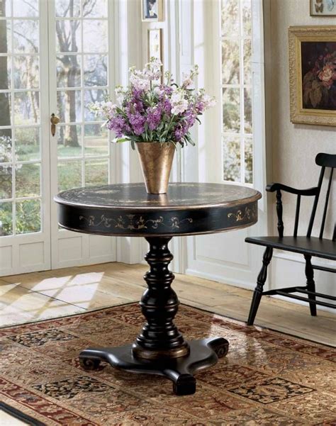 Butler Unique Round Hand Painted Wood Foyer Table Accent Table Round
