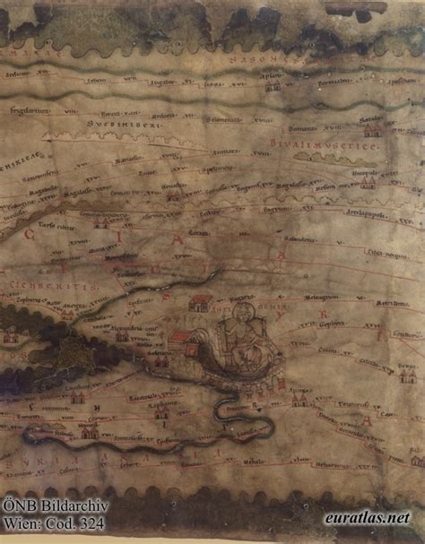 Range borders shown on map are an approximation and are not authoritative. The Tabula Peutingeriana, enlarged: section 9 east