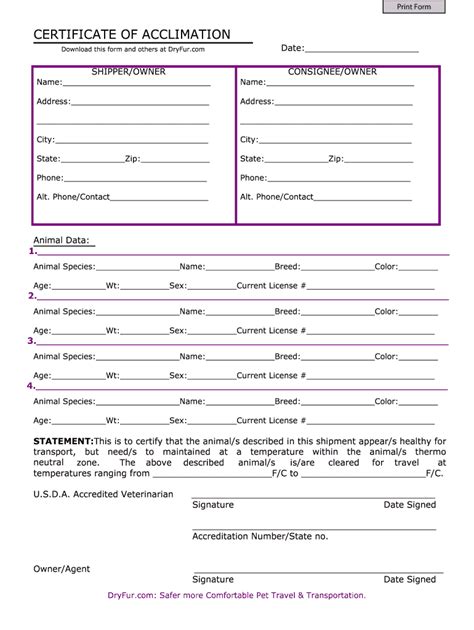 Pet Acclimation Certificate Pdf Fill Out And Sign Online Dochub