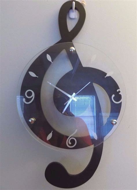 Black Wooden Treble Clef Wall Clock Music Note Decor #AshtonSutton