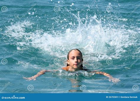 Girl Swimming In Blue Sea Stock Image Image Of Hair Water 2670369
