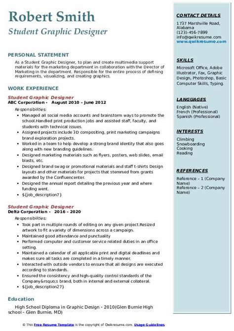 Graphic designers create visual content in both print and digital form. Student Graphic Designer Resume Samples | QwikResume