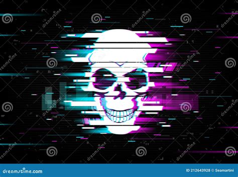 Glitch Skull Vector Distorted Neon Glow Cranium Stock Vector