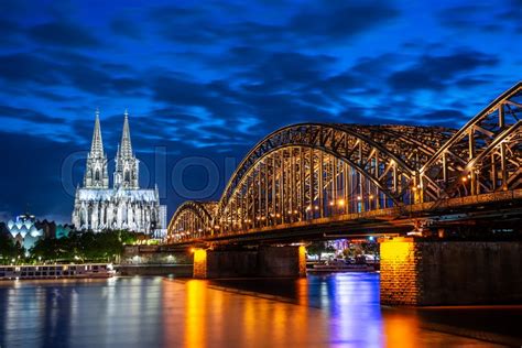 Night In Cologne At The River Rhine Stock Image Colourbox