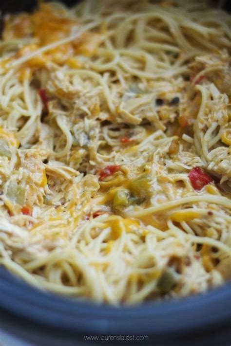 Save time with easy crockpot chicken recipes. Crockpot Cheesy Chicken Spaghetti Recipe - Lauren's Latest