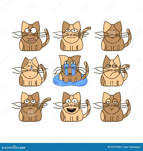 Sistema De Emoticons Del Gato Stock De Ilustración Ilustración De Muestra Mascota 97047985