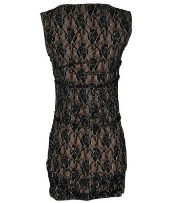 Metallic Lace Fitted Bodycon Dress In Black Nude Lily Boutique