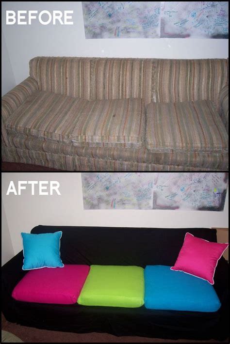 DIY Couch Makeover Use Sheet To Cover Couch And Sew Slip Covers For Cushions Diy Couch Cover