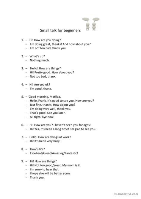 Small Talk For Beginners Discussion English Esl Worksheets Pdf And Doc