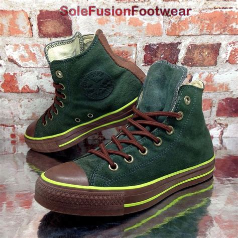 Converse Womens All Star Leather Trainers Greenbrown Sz 55 Mens Vtg