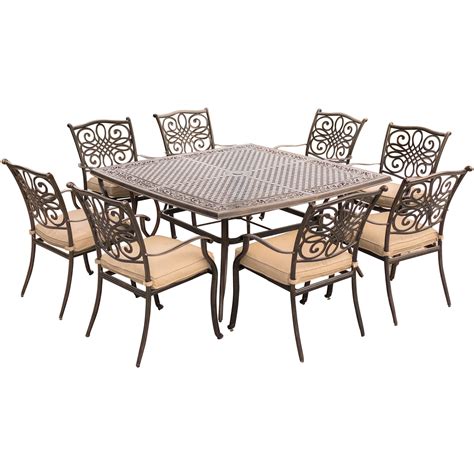 Hanover Traditions 9 Piece Patio Dining Set With 60 Square Cast Top