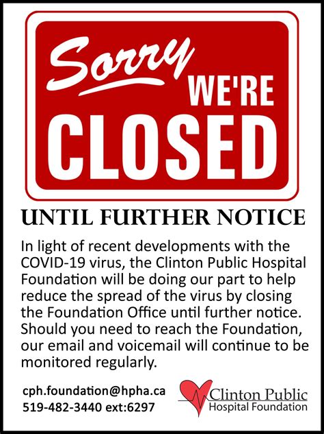Foundation Office Temporarily Closed Clinton Public Hospital Foundation
