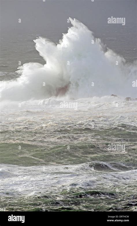 Long Ships Lighthouse At Lands Ends Is Engulfed By Storm Waves Reaching