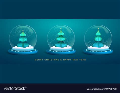 Set Of Christmas Snow Globes With 3d Fir Trees Vector Image