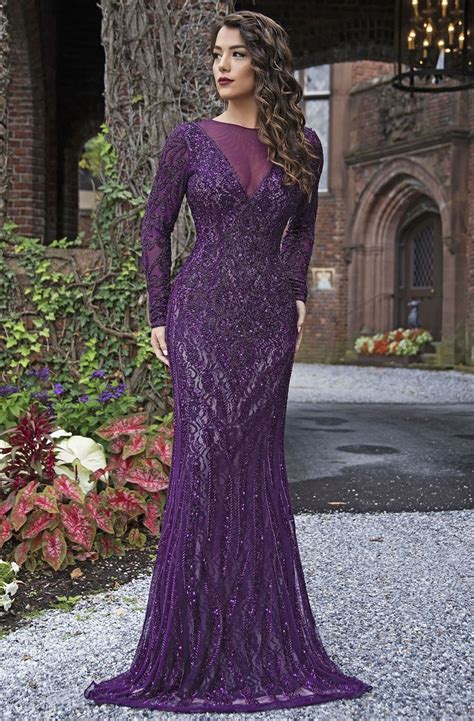 Primavera Couture Sequined Long Sleeves Sheath Gown Evening