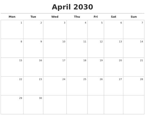 April 2030 Calendar Maker