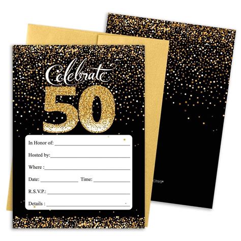 Black And Gold 50th Birthday Party Invitation Cards With Envelopes 10