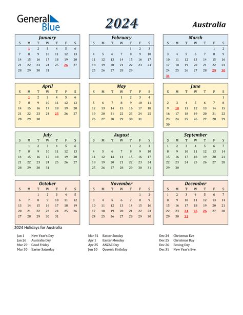 2024 Yearly Australia Calendar Design Template Free P