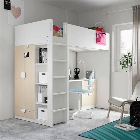 SmÅstad Loft Bed White Birchwith Desk With 4 Drawers Ikea In 2021