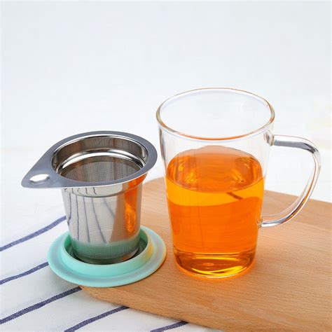350ml Glass Tea Mug With Infuser And Lid 304 Stainless Steel Filter Borosilicate Glass Tea Cups