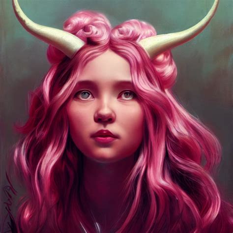 Pink Girl With Pink Wavy Hair With Horns Midjourney Openart